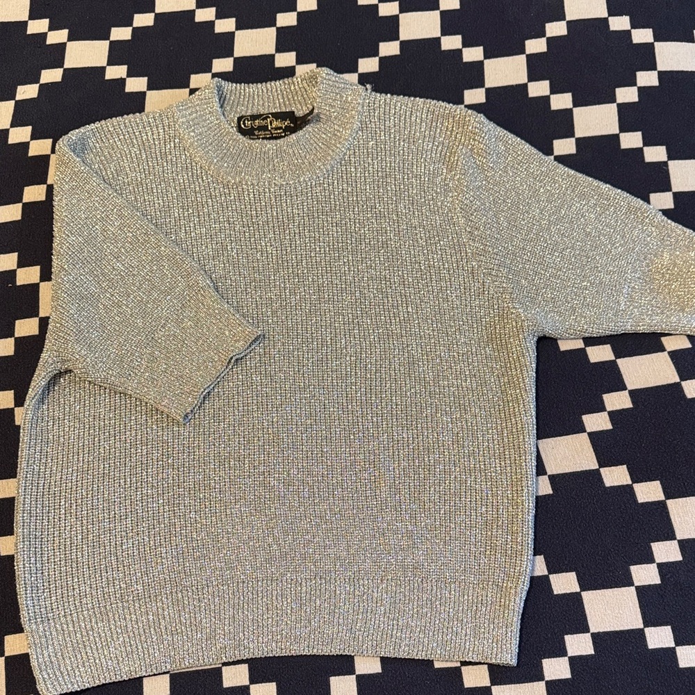 Vintage Elegant Silver Crewneck Top